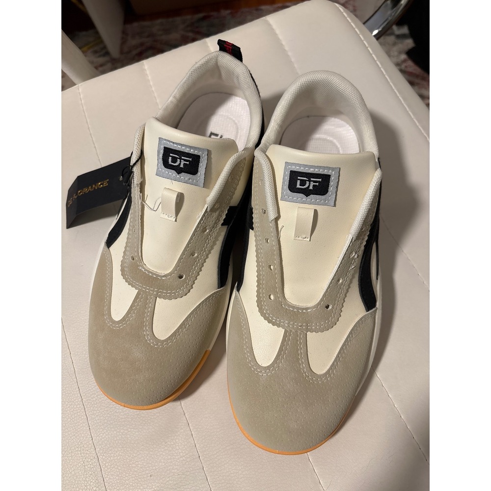 De Florance Womens Low Top Sneakers Cream Black Suede US 8.5 Designed in Italy